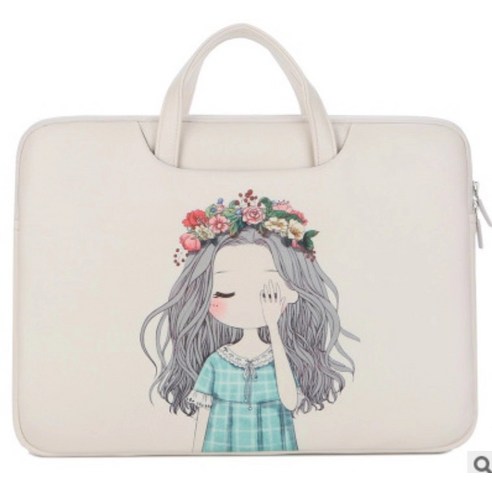 [코스릴] 두꺼운 귀여운 아트 내마모성 노트북 가방, 흰색