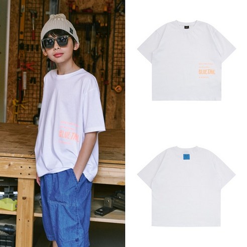 블루테일 오버핏 화이트 반팔 티셔츠(AYC7TS03WT)