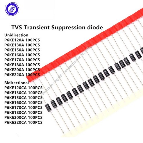 무방향 양방향 과도 억제 다이오드 P6KE120A P6KE120CA 130/150/160/170/180/200 // 220A/CA TVS DIP DO15 100 개, [05] P6KE150A 100개 세트