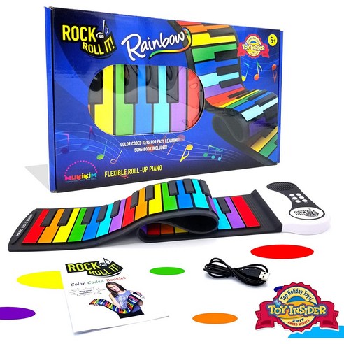 [뮤키킴] 휴대용 레인보우 7색 7음계 롤피아노 쉽게 피아노 배우기 Mukikim Flexible Rock and Roll It Rainbow Portable Piano