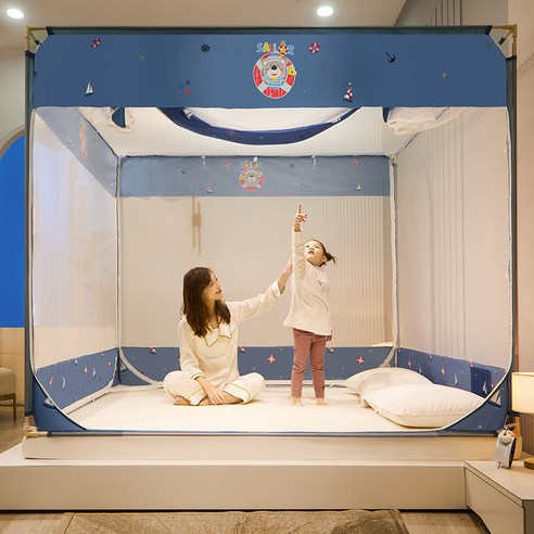 침대모기장 침상방지막지 폐쇄가정용 두꺼운 지지대 프린트 방진모기장, 항해곰