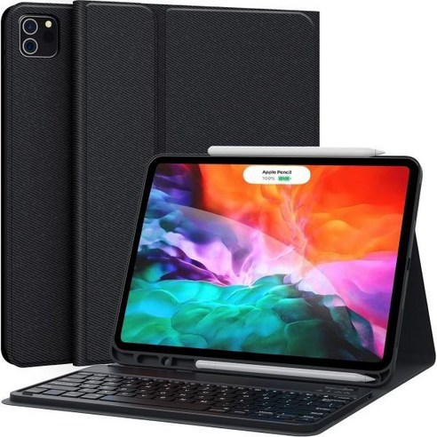 아이패드 프로 12.9인치 3 4 5 6세대 CHESONA 키보드 케이스 무선 탈착 12.9 펜슬 홀더 블랙, Black-Touchpad, Black-Touchpad