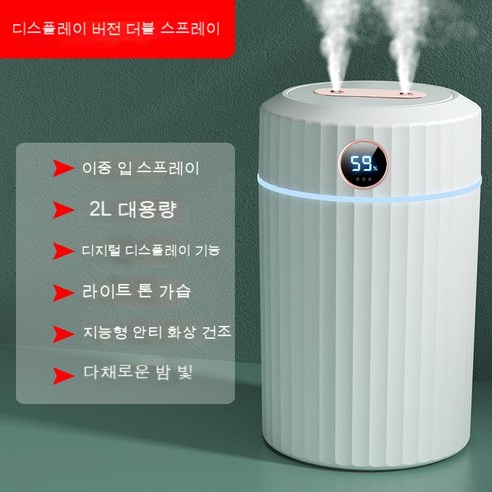 휴대용 음소거탁상용 실내 이류체 미세분무 2L 가습기, E19 더블 화이트 디스플레이