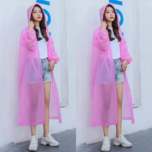 DFMEI 트렌디한 휴대용 레인코트 야상 남녀 경량 등산 트레킹 롱 레인코트 공용입니다., DFMEI 핑크 두 개요