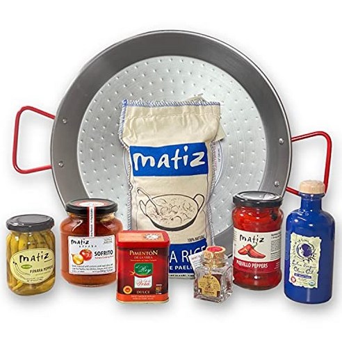 Matiz España Deluxe Authentic Paella Kit with Traditional Pa Matiz España 전통 팬과 재료가 포함된 디럭스 정통 빠에야 키