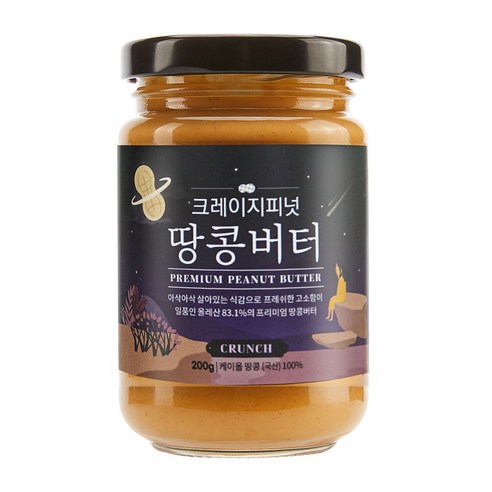 크레이지피넛 땅콩버터 크런치 무설탕 100% 국산 땅콩 버터 잼, 500g, 1개