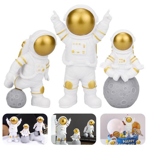 Bestope 3pcs / 세트 우주 비행사 케이크 toppers 인형 장식 내구성 패션 디저트 장식품, 3 조각, 금