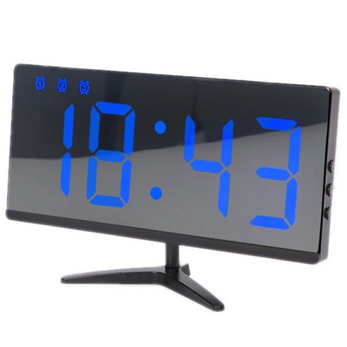 Deoxygene 디지털 Led 알람 시계 미러 Usb 충전 포트 다기능 대형 Lcd 화면 테이블 블루 라이트, 검은 색