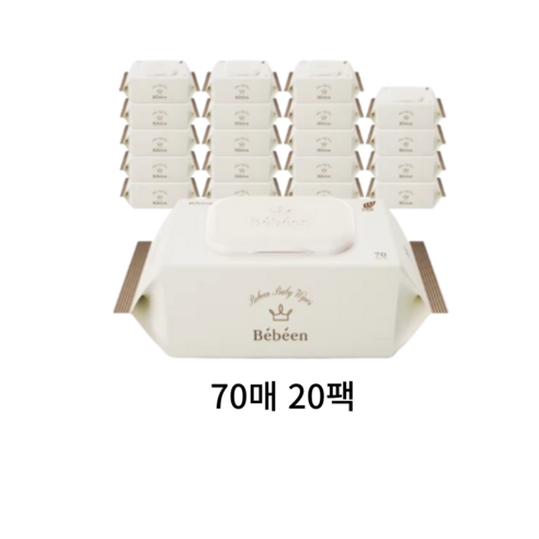 Bebeen 프리미엄 골드 아기물티슈 캡형, 75g, 70개입, 20개