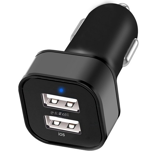 4.8a 차량 충전 듀얼 USB 사각형 점연기 차량용 고속 충전기, 검은색