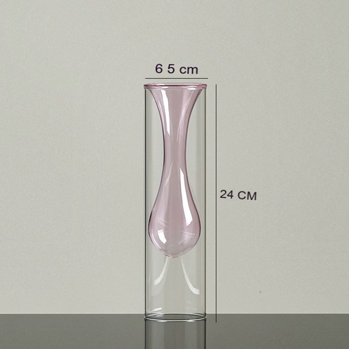 MEIISEO가정용 북유럽 스타일 투명 유리꽃병 수경 유리화병 꽃병 도자기 화병, Pink-24cm