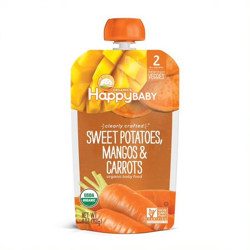 해피베이비 클리어리 크래프티드 어린이 스무디, 토마토 + 망고 + 당근(Sweet Potato + Mango + Carrot), 113g, 1개