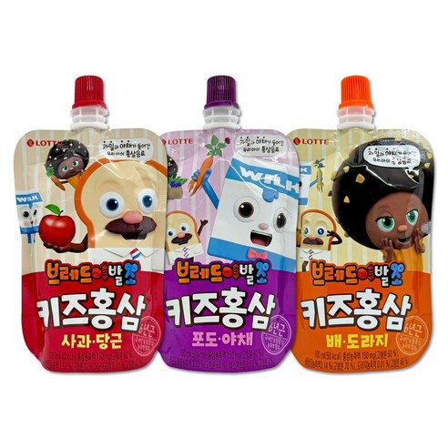 롯데칠성음료 브레드이발소 키즈홍삼 100ml 혼합 배도라지/사과당근/포도야채 어린이건강음료, 30개