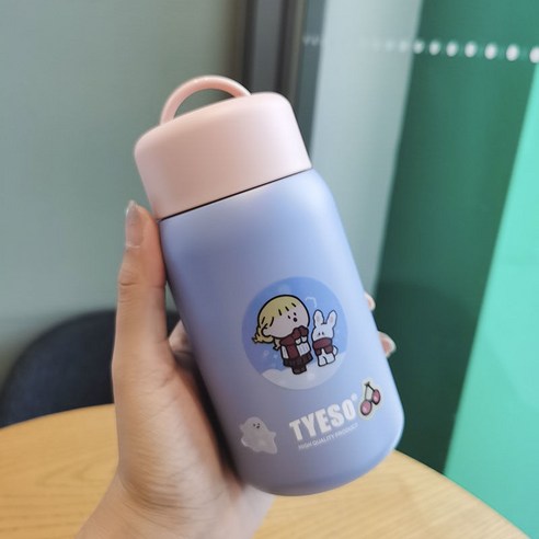스테인리스 물 컵 간단한 모리 스타일 보온병 여성 하라주쿠 스타일 학생 귀여운 간단한 소녀 컵, 대비색상보라색260Ml, 싱글 컵 + t 스티커
