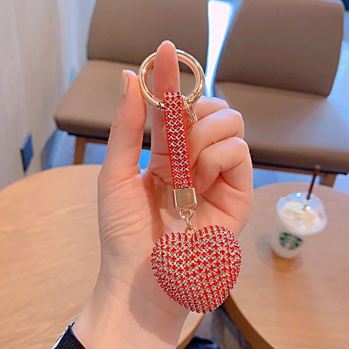 귀요미 캐릭터 열쇠고리 물 다이아몬드 발톱 하트 열쇠고리 장착 다이아몬드 도심 열쇠고리 자동차 열쇠 걸이, 진홍색