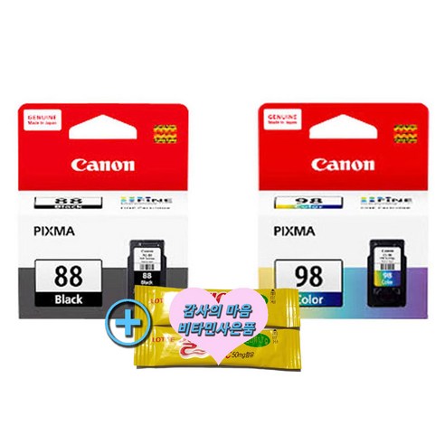 [COMEBANK] 정품잉크 캐논 정품 PG88검정 CL98칼라 잉크 세트 CANON PIXMA E500 프린터용 잉크 세트 CL98 PG88 정품, 1개, 정품_PG88, CL98_2색세트+항균물티슈