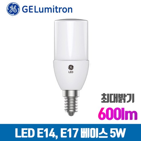 GE LED 브라이트 스틱 전구 5W 샹들리에 밝은 촛대구 E14 600lm, 전구색, 1개