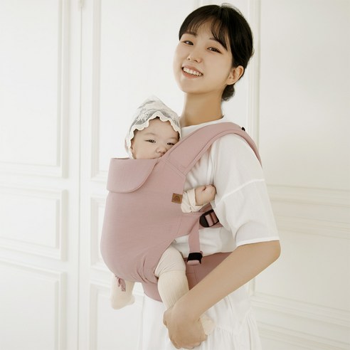 디망디 일리아기띠 (인디안핑크)+침받이+더스트백+기프트박스/신생아부터 15kg까지 어부바 포대기