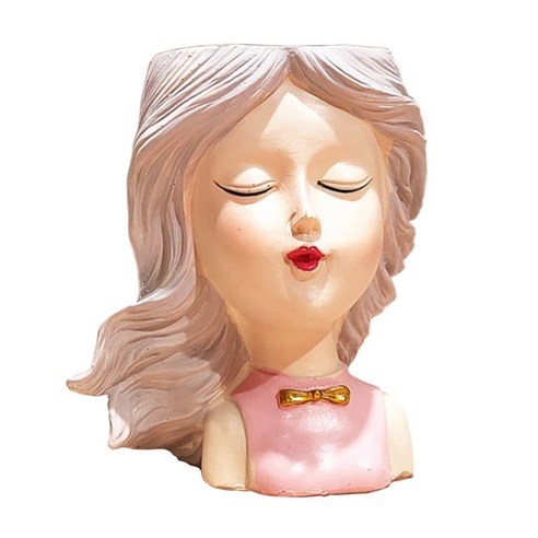 작은 소녀 여성 여성 머리 수지 즙이 많은 냄비 선인장 식물 용기 꽃병 장식, K