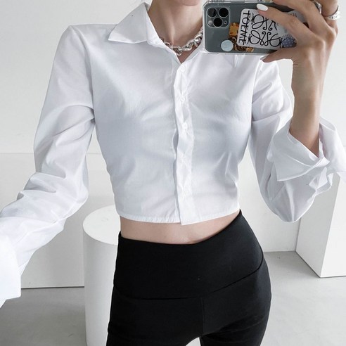이지인이지 여성 크롭 긴팔남방 데일리셔츠