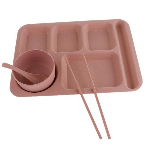 플라스틱 분할 접시 용 트레이 BPA 무첨가 다이어트 식품 조절 캠핑 요리 컴팩트 서빙 플래터 저녁 식사, 핑크, PP 폴리프로필렌