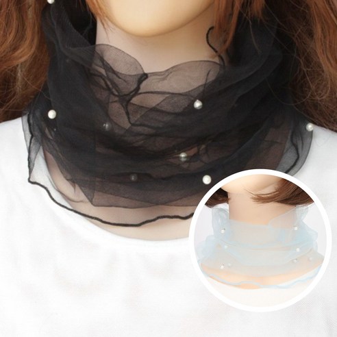 아옴 여성용 노블레스 넥워머 메쉬 레이스 쉬폰 스카프 2P