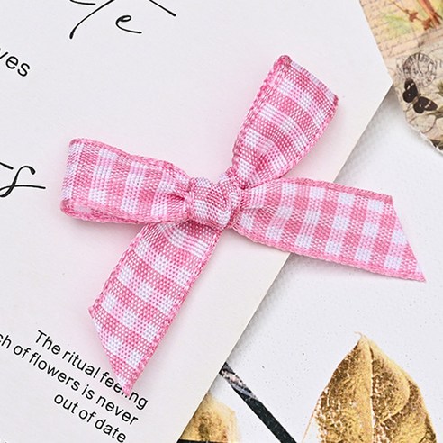 드림팩토리 깅엄체크 미니 리본 diy재료, 50개, 로즈