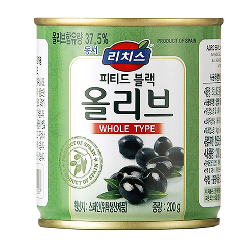 리치스 홀 피티드 블랙 올리브 절임, 200g, 12개