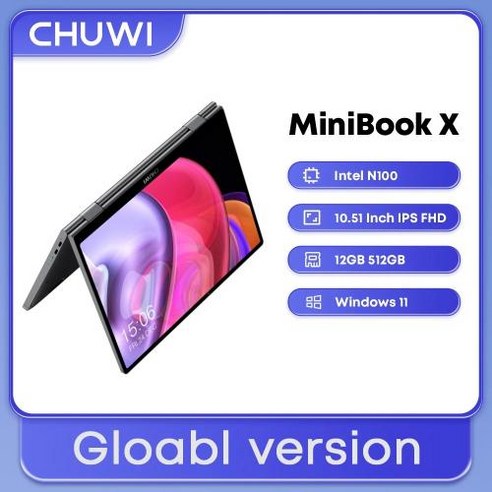 N100 미니PC 미니컴퓨터 게이밍PC CHUWI MiniBook X 노트북 태블릿 인텔 1051 인치 FHD IPS 스크린 12GB LPDDR5 512G SSD 윈도우 11 12, 없음, 없음, 2) 12GB 512GB-EU, 없음
