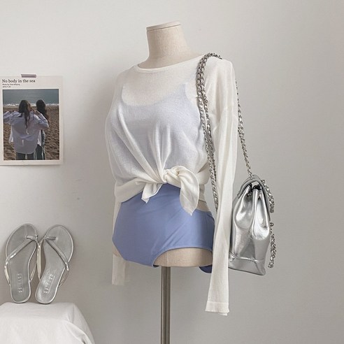 꾸안꾸 스타일 완성! 햅번홀리데이 여리핏 시스루 니트 커버업