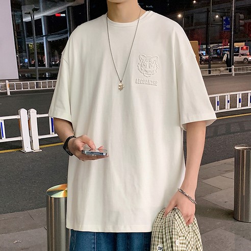 DFMEI 홍콩 패션 브랜드 여름 남성 면 반팔 티셔츠 느슨한 대형 점 소매 바닥 셔츠 티셔츠 라운드 넥 탑