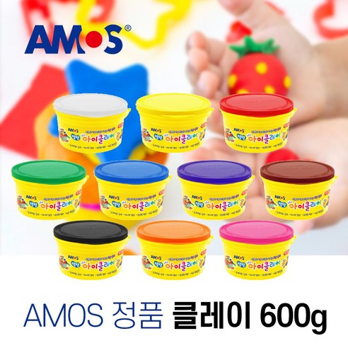 아모스 탱탱 아이클레이 600g 대용량 칼라점토 촉감놀이 점토공예, 600g10색세트, 10개