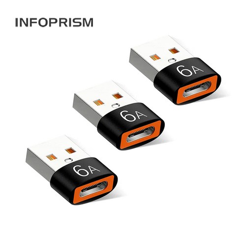 INFOPRISM / 6A 120W PD USB C타입 - A타입 변환 젠더 (OTG), 3개, A / 블랙, 20mm
