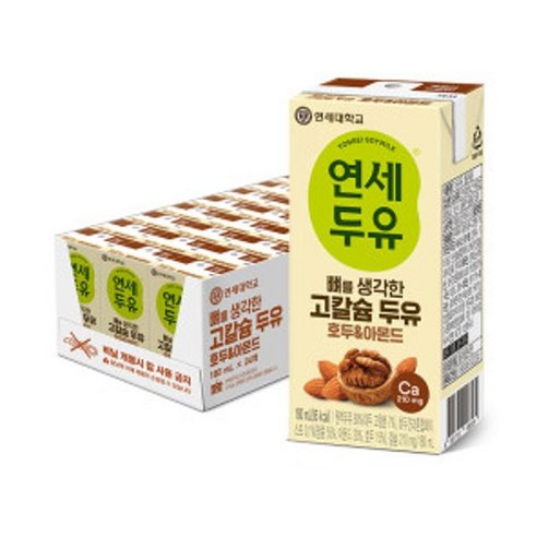 [영양 가득한] 연세두유 뼈를 생각한 고칼슘 호두아몬드 두유 180ml 24팩 1셋트 [고칼슘 시니어 건강두유 칼슘 아침음료] [집들이 병문안 어르신음료], 6세트, 4320ml