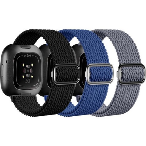 Havea braided elastic band 핏빗 Fitbit Versa 4핏빗 3핏빗 sense핏빗 sense 2 밴드 여성 남성 부드러운 신축성 손목 스트랩 4 밴드Vers, 5-Black/ Blue/ Gray