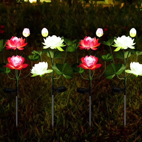 태양광 꽃 정원등 LED 조화 꽃모양 조화조명 사찰 조명 야외등 연꽃 정원등, 핑크 2개