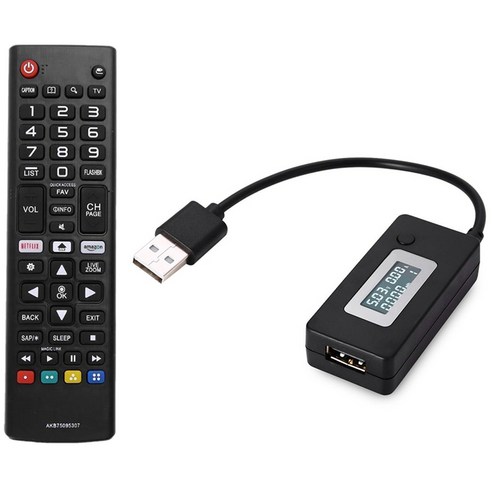1pcs LCD USB 탐지기 전압계 Ammeter Tester QC2.0 3 - 15V & 1PCS 스마트 TV 리모컨, {"패션의류/잡화 사이즈":"하나"}, {"색상":"검정"}
