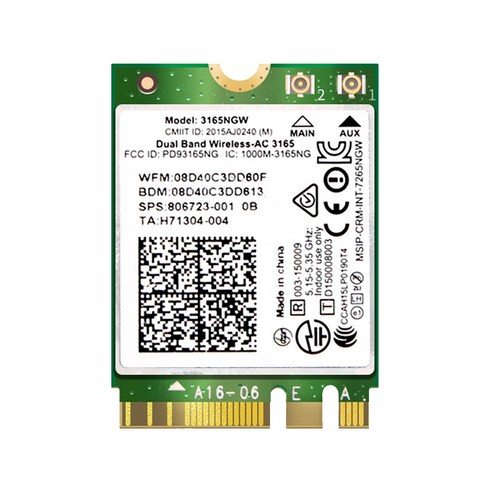 Retemporel AC3165 3165NGW WiFi 카드 M.2 NGFF 블루투스 4.2 듀얼 밴드 2.4G/5Ghz 433Mbps 네트워크 어댑터, 1개, 초록
