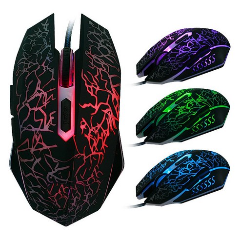 YJQ 다채로운 LED 컴퓨터 게임용 마우스 정밀 게임 Dota 2 LOL 게이머 2400 인치 당 점 USB 유선 마우스, 6-key black, 하나