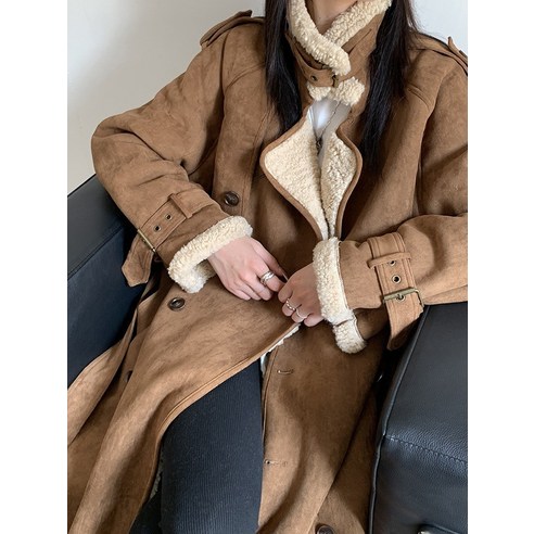 여성 면직물 코트 새로운 긴 면화 패딩 코트 가을 겨울 두꺼운 모조 Deerskin 벨벳 양모 코트