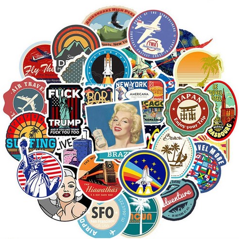 올리브파티 감성 캐리어 노트북 여행 방수 스티커 세트, 2세트, 마릴린