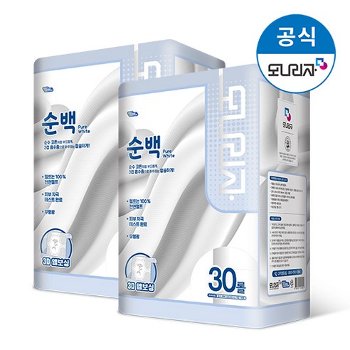 모나리자 순백 3겹 천연펄프 화장지 28m 30롤 2팩, 2개