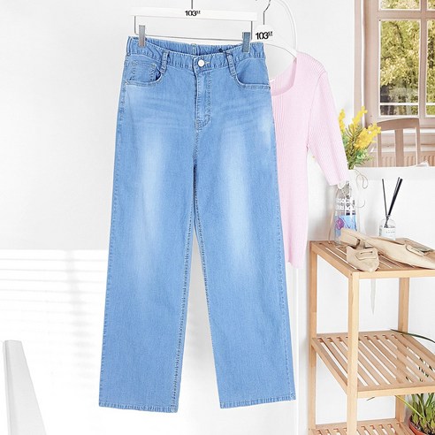 시원함과 편안함을 선사하는 여름철 필수 아이템, 103st 기능성 쿨원단 하이웨스트 데님 팬츠