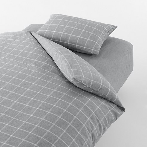 무인양품 MUJI 면 플란넬 이불 커버 DAO9A1A, 그레이 체크
