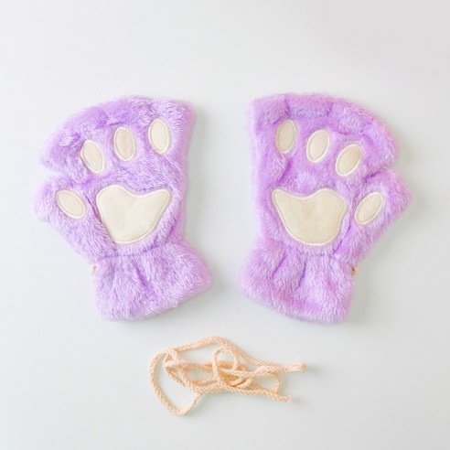 파티쇼 밍크 고양이 장갑 고양이손 크리스마스 겨울 선물 난로, 퍼플, 퍼플