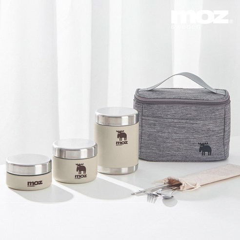 MOZ 스웨덴 316 올스텐 보온도시락 3종 도시락가방 수저 세트, 오트밀베이지, 1세트