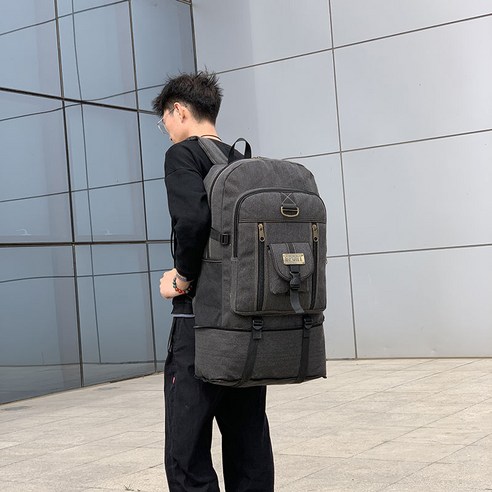 DFMEI 100L 키높이 숄더 남녀 초대용량 캔버스 백팩 아웃도어 스포츠 라이트 투어일감, DFMEI 100L 블랙 오버사이즈