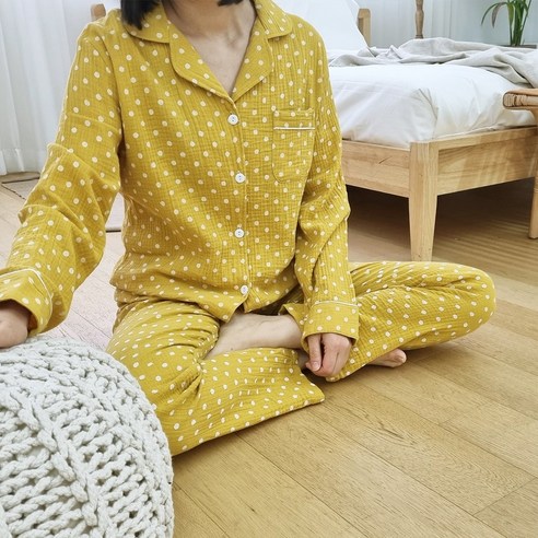 루다벨 순면 마카롱 도트 커플 잠옷 상하의 세트
