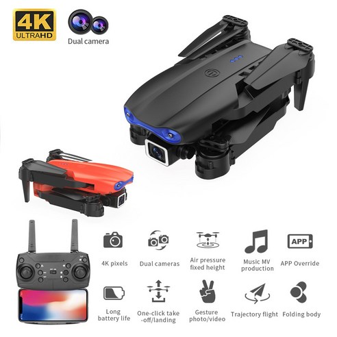 ATION K3 접이식 드론 4K 카메라 드론 2021년 4k Hd 광각 카메라 듀얼 카메라 와이파이 영상 위치 확인 드론 Rc 쿼드콥터, 블랙 4K 듀얼 카메라