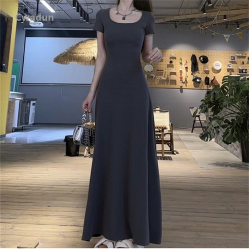 Cwadun 여름 프렌치 원피스 여성복 롱스커트